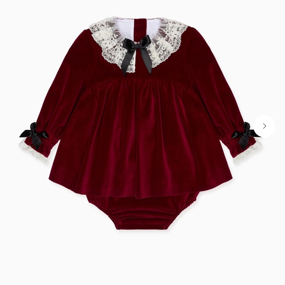 Velvet Baby Dress with Lace Collar